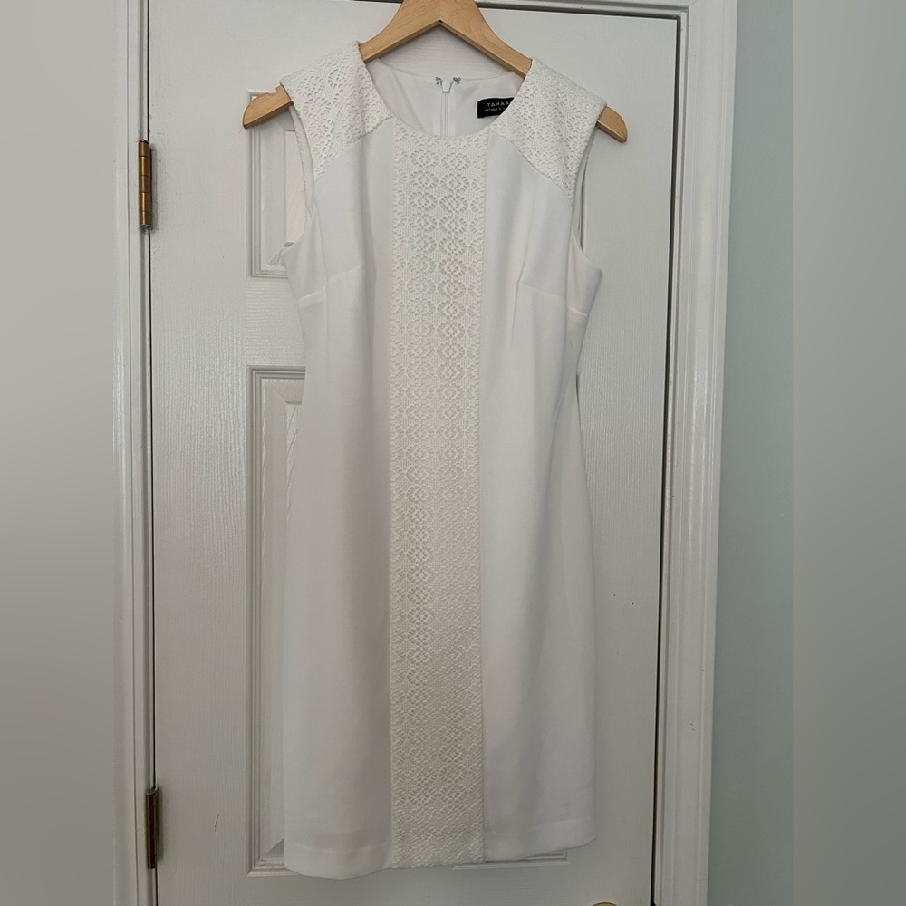 TAHARI White Dress with Lace Panel Size 4
